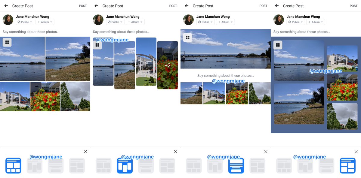four different layout options for multiple image posts on facebook