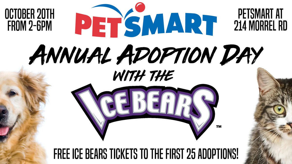 icebears's tweet photo. Next Sunday, come to @PetSmart and see some of your favorite Ice Bears!
Adopt a pet and you'll also get some FREE TICKETS to an Ice Bears game!
One lucky fan will be going home with some Ice Bears memorabilia, too!
#KIBCommunity #IceBearsNation https://t.co/7mKkP9AfV5