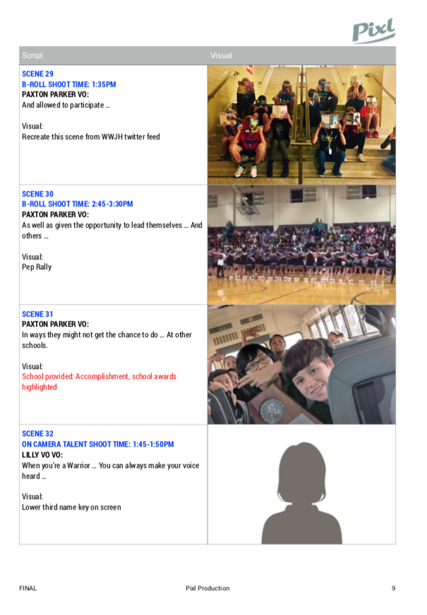 PixlProduction's tweet photo. Scriptboards are the brainstorm and first step in creating videos for our Clients.  We can't wait to reveal the video for the Client @WWJHWarriors #videoservices #videoproduction #liveactionvideo @RichardsonISD https://t.co/JR0ksjXU5S