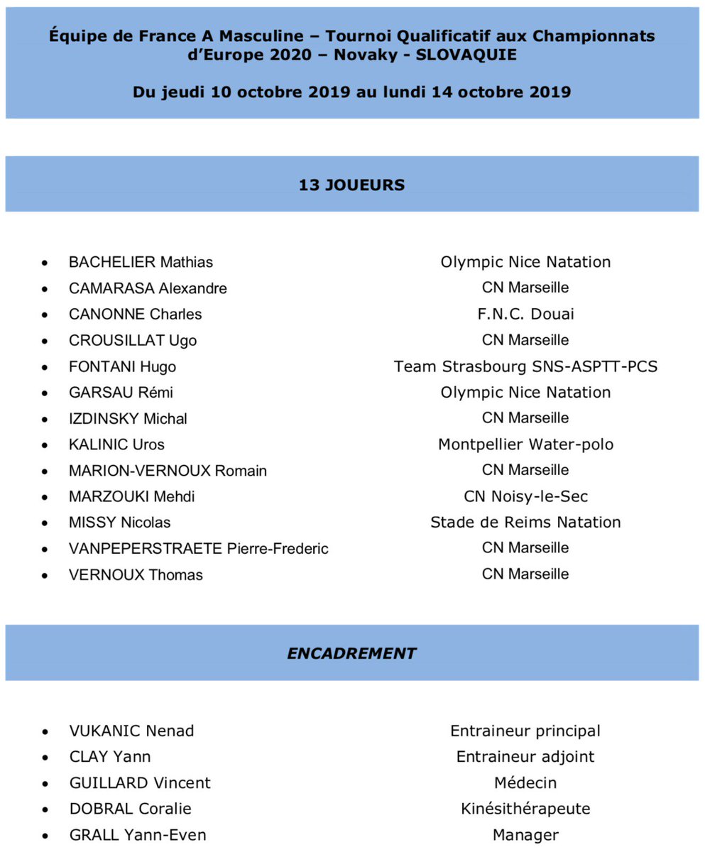 FFN_WaterPolo's tweet photo. #Annonce Equipe de France A Messieurs 💥
Nous avons le plaisir de vous annoncer la composition de l'Équipe de France de waterpolo Messieurs qui participera au Tournoi de Qualification aux Championnats d'Europe, en Slovaquie 💪🤽♂️😀
#waterpolo #teamfrance #teamffn #TQCE https://t.co/mtHEqty9RU