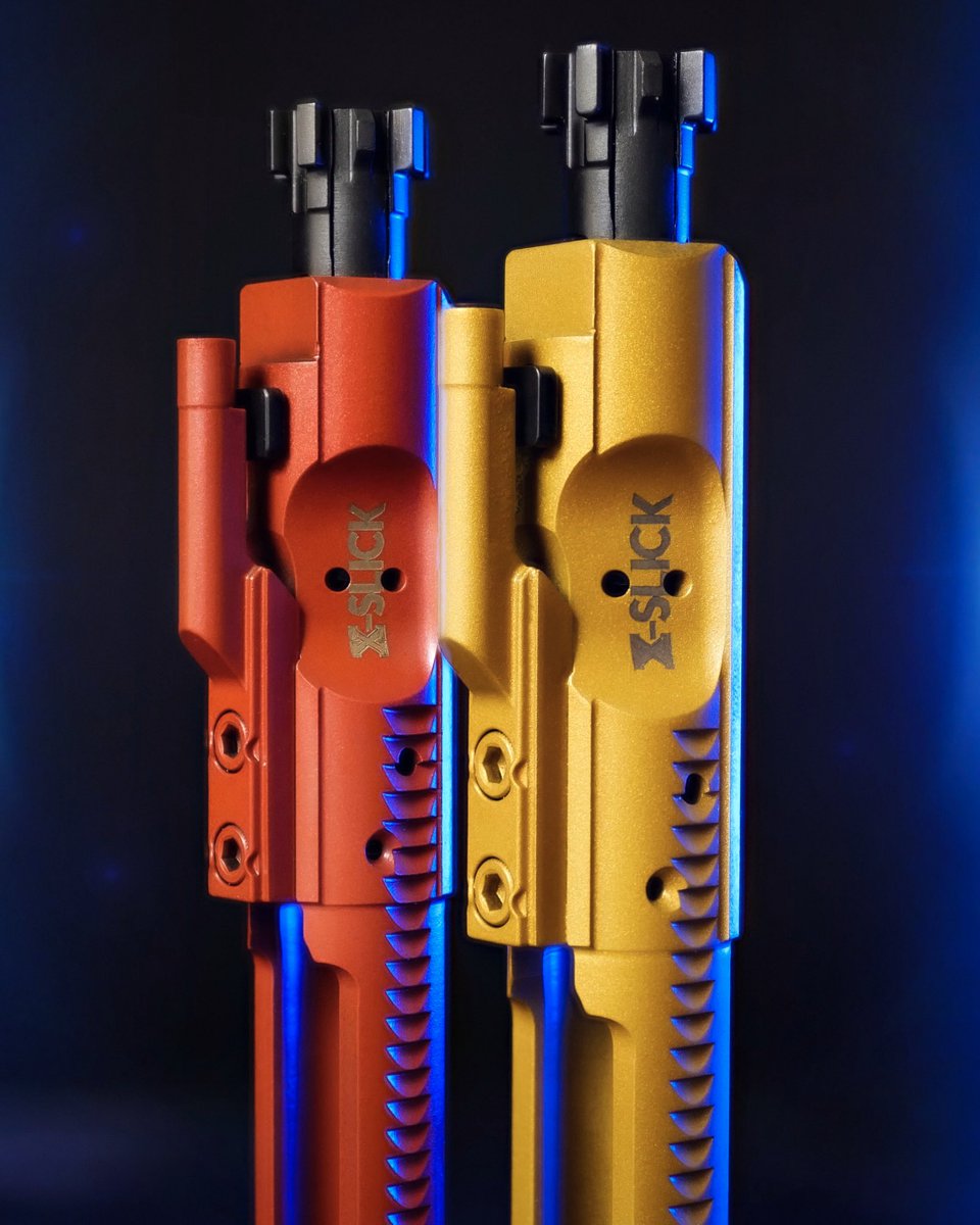 DangerClosePics's tweet photo. So refreshing to have a splash of color in the studio! Check out these beautiful X-Slick bolt carrier groups from @pmtactical ! https://t.co/UUm5grknxq