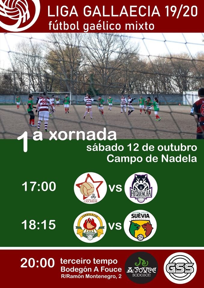 Jornada I da Conferência Norte em Nadela (Lugo):

🏐 17h00 <a href="/Cascarilha/">Cascarilha FG 🏐</a> vs <a href="/fusquenlhafg/">Fusquenlhafg</a> 
🏐 18h15 #Torques vs <a href="/Sueviagz/">Suévia Fut. Gaélico</a> 

3º Tempo na @afouce_lugo