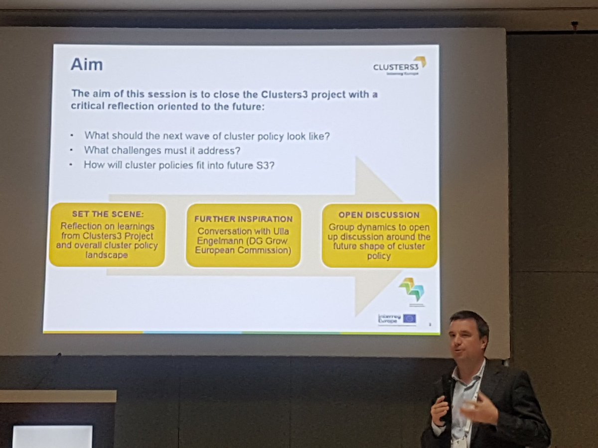 Where should the cluster journey go? <a href="/jamierwilson/">James Wilson</a> from <a href="/orkestra/">Orkestra - IVC</a> invites the participants at the final conference of <a href="/CLUSTERS3eu/">CLUSTERS3eu</a> to find together answers to these 3 future-oriented questions <a href="/EU_Growth/">Internal Market, Industry, Entrepreneurship & SMEs</a> <a href="/EU_EASME/">EASME - Executive Agency for SMEs</a> <a href="/interregeurope/">Interreg Europe</a>