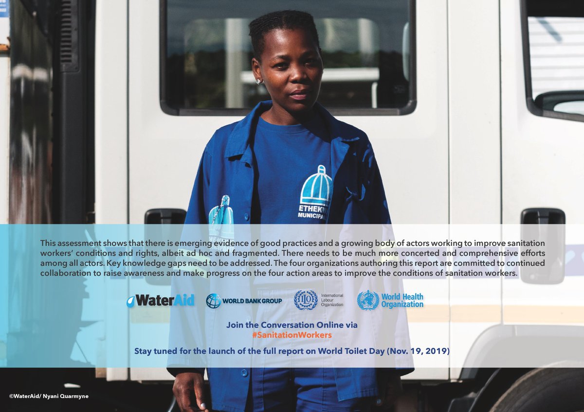 WorldBankWater's tweet photo. They are among the most vulnerable workers. 

They are too often invisible, unquantified and ostracized. 

#SanitationWorkers are exposed to serious occupational and environmental health hazards.

Our upcoming report will dive into the world of #sanitationworkers. Stay tuned! https://t.co/3yPLjCMwJE