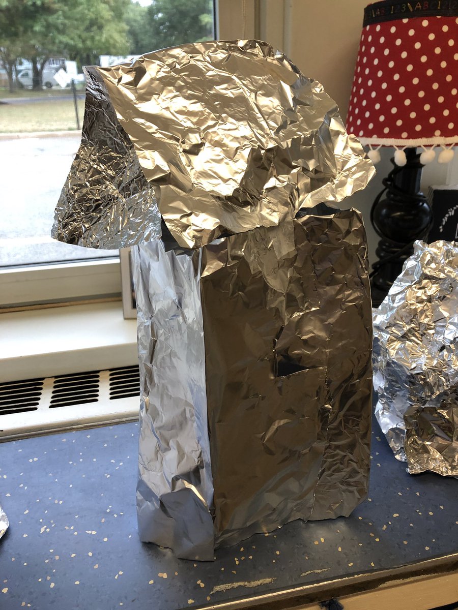 MsKKorczyk's tweet photo. Students collaborated well on Unplugged Day and created STEM structures made entirely of aluminum foil! Great job!!! @LincolnSchool8 #lncproud @EdisonElem https://t.co/d41OZPVuY1