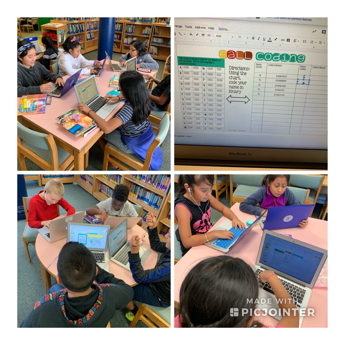 EShannonMC's tweet photo. Using Binary code to write their names and a fall message in the media center! #bcpshuskies #ignitelearningBCPS https://t.co/1fmPsRXnK8