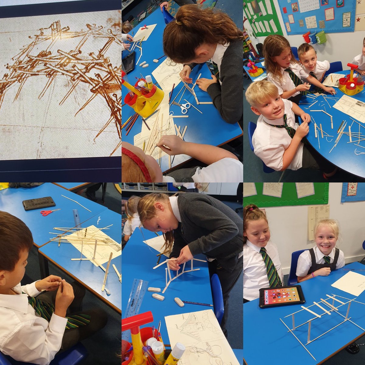 MissOsborn5's tweet photo. We were set a challenge this afternoon by @MrsPrill ... to build a self-supporting bridge inspired by Leonardo da Vinci's own sketches. I think we did fantastic! Well done! @mesne_lea @MrsFaulkner_ML https://t.co/iKOzhpqGf7