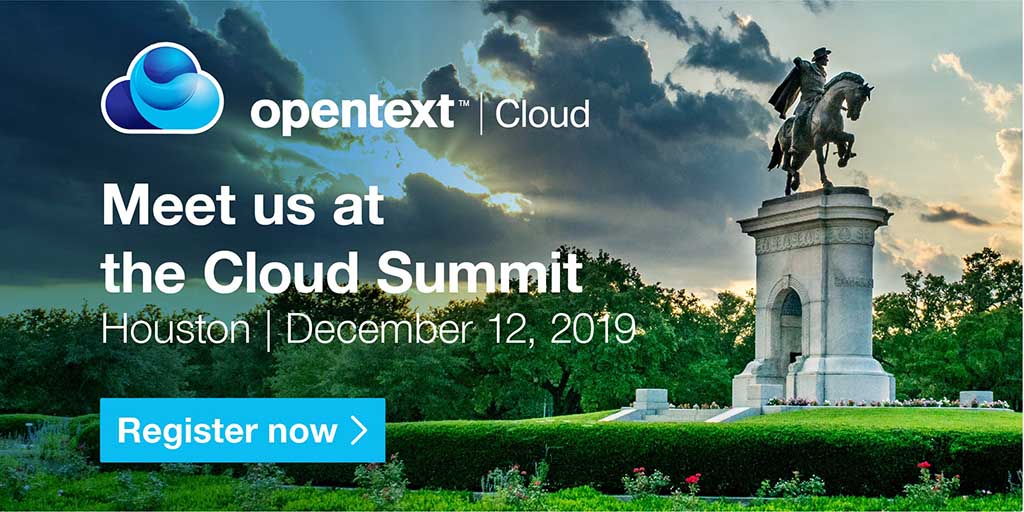 OTJenks's tweet photo. Save the date. The #OpenText Cloud Summit is coming to Houston on Dec 12th. Meet with OpenText cloud experts to see the latest technologies and start building a cloud journey tailored to your needs. #OpenTextCloudSummit https://t.co/sdFdLN2GMU https://t.co/wkJFSbovmd