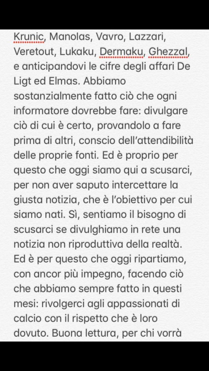 il_legge's tweet photo. Scuse doverose, imposteci dal rispetto che nutriamo verso i tifosi! Buona lettura, per chi vorrร #Spalletti #Milan #Pioli #GiampaolOut #calciomercato #ilcalciolosilegge https://t.co/43dnQzHDUR
