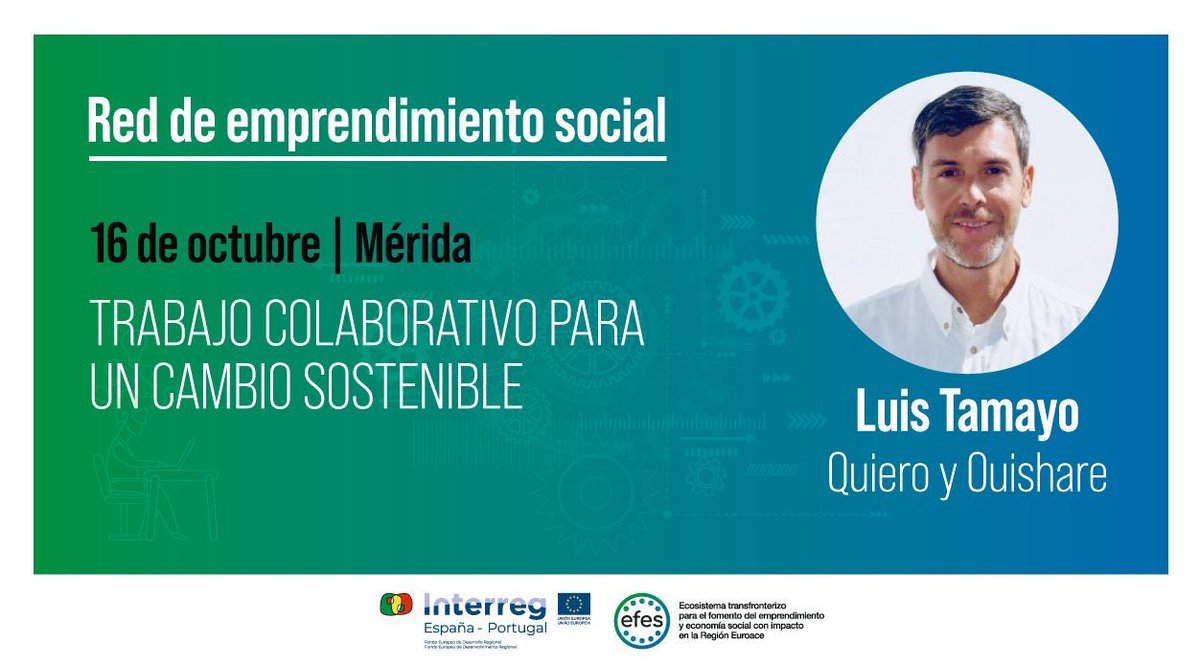 empresa_EXT's tweet photo. ✅ Conoce la experiencia de Luis Tamayo de @OuiShare_es aprende a trabajar de forma colaborativa y en red para crear proyectos con impacto social positivo 💪 forma parte del cambio 🌍
📆 16 de octubre 📍 Mérida
✏️ Inscripciones https://t.co/jJyGakIqSx…
@poctep #EFES https://t.co/fHuuRbaeLK