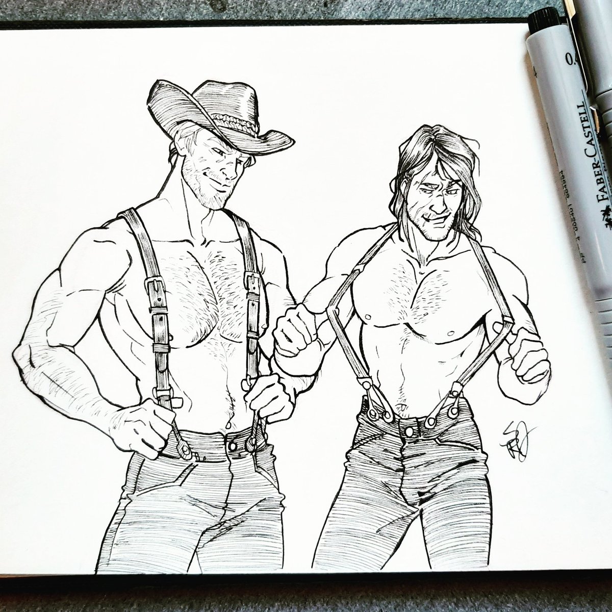 Blatterbury_s's tweet photo. Red Inktober Redemption Day 9: Suspenders

That's a KinKtober, I tell you. 
#reddeadredemption2 #rdr2 #redinktoberredemption #rdr2inktober #inktober2019 #inktober #arthurmorgan #johnmarston #traditionalart #morston https://t.co/LPQvsdxD2X