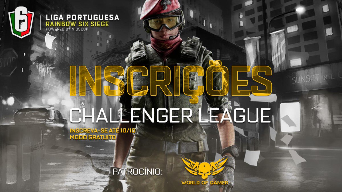 NiusCup_eSports's tweet photo. Inscreva-se até amanhã na Challenger League da Liga Portuguesa de Rainbow Six Siege!
Inscrições em https://t.co/q04RfArGHC
#R6PT #LPR6 #R6S https://t.co/4FKYpcHaoV