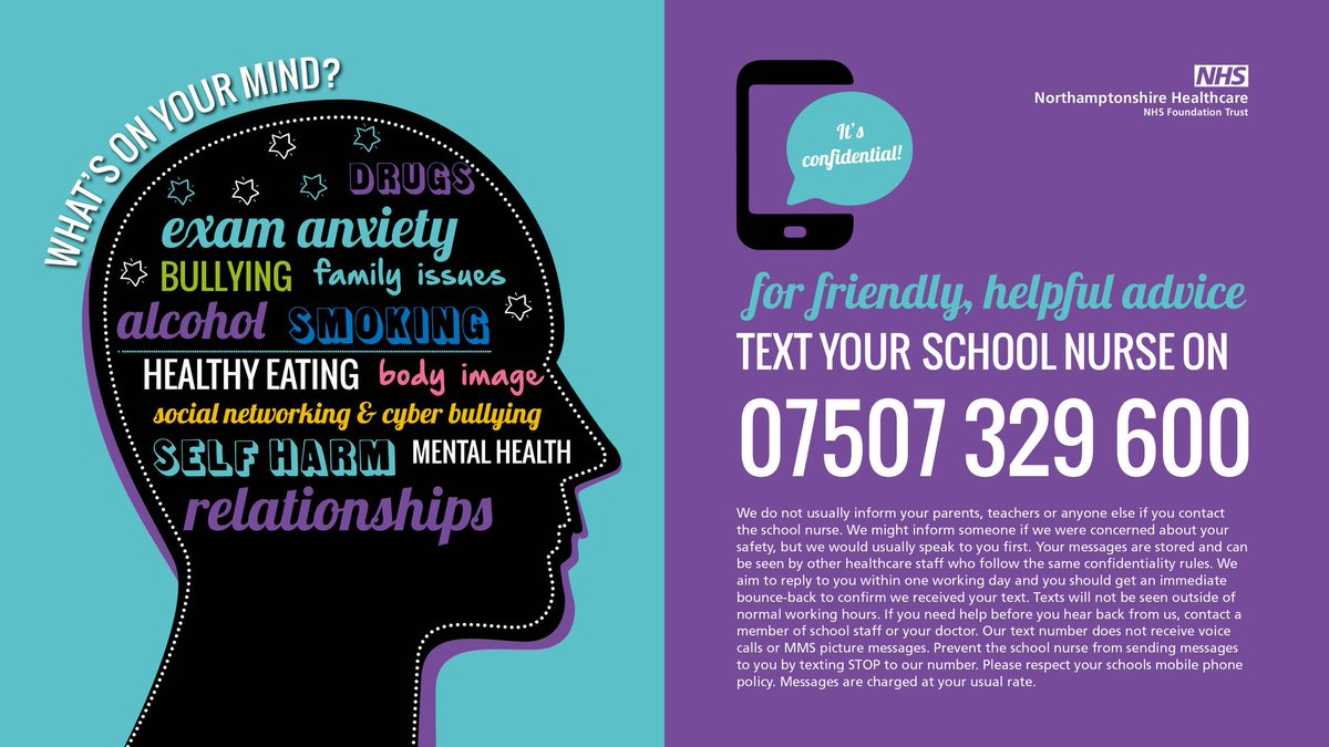 Tomorrow is world mental health day. If you are struggling with emotions and feelings find someone to talk to.
As school nurses we are available via text or face to face in schools for confidential support.
#yourschoolnurse