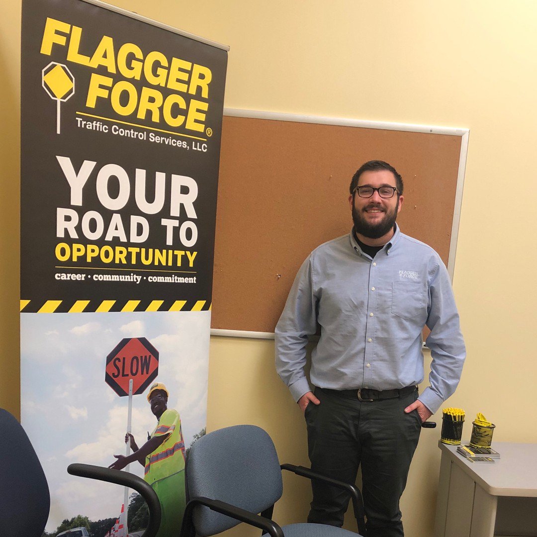 This smiling recruiter is Paul and he is with Flagger Force! 
Paul is here until 2:00pm waiting to meet with you... you don't want to miss out and ask about their sign-on bonus #Hiring #Jobs #FlaggerForce #Recruitment