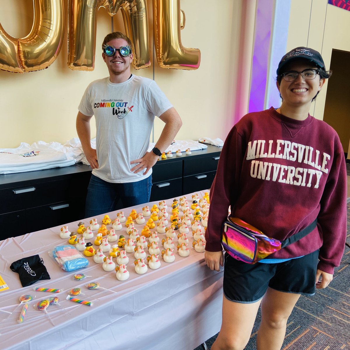 millersvilleu's tweet photo. Come on out to Out-A-Palooza in the SMC Atrium! We’re here until 2! #ComingOutWeek2019 #MarauderPride #MUPride https://t.co/kmlGj7Cmeu