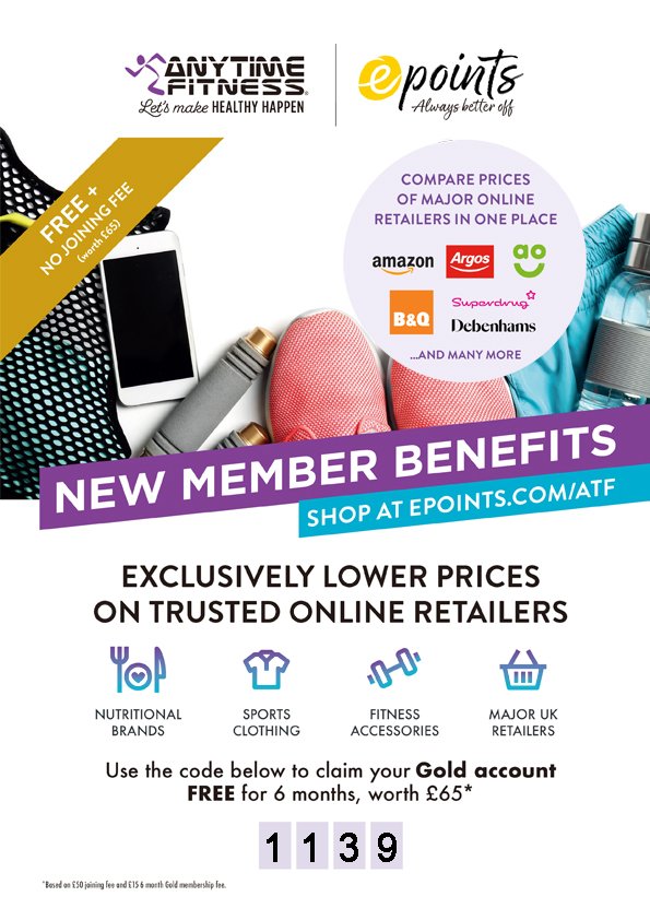 AFSheffield's tweet image. Anytime Fitness has an exciting new partnership with epoints, the hassle-free shopping platform. Our partnership enables your franchise to boost member retention by offering exclusive savings at major retailers, including Argos, John Lewis &amp;amp; Partners and 100s more! #AFSHEFFIELD