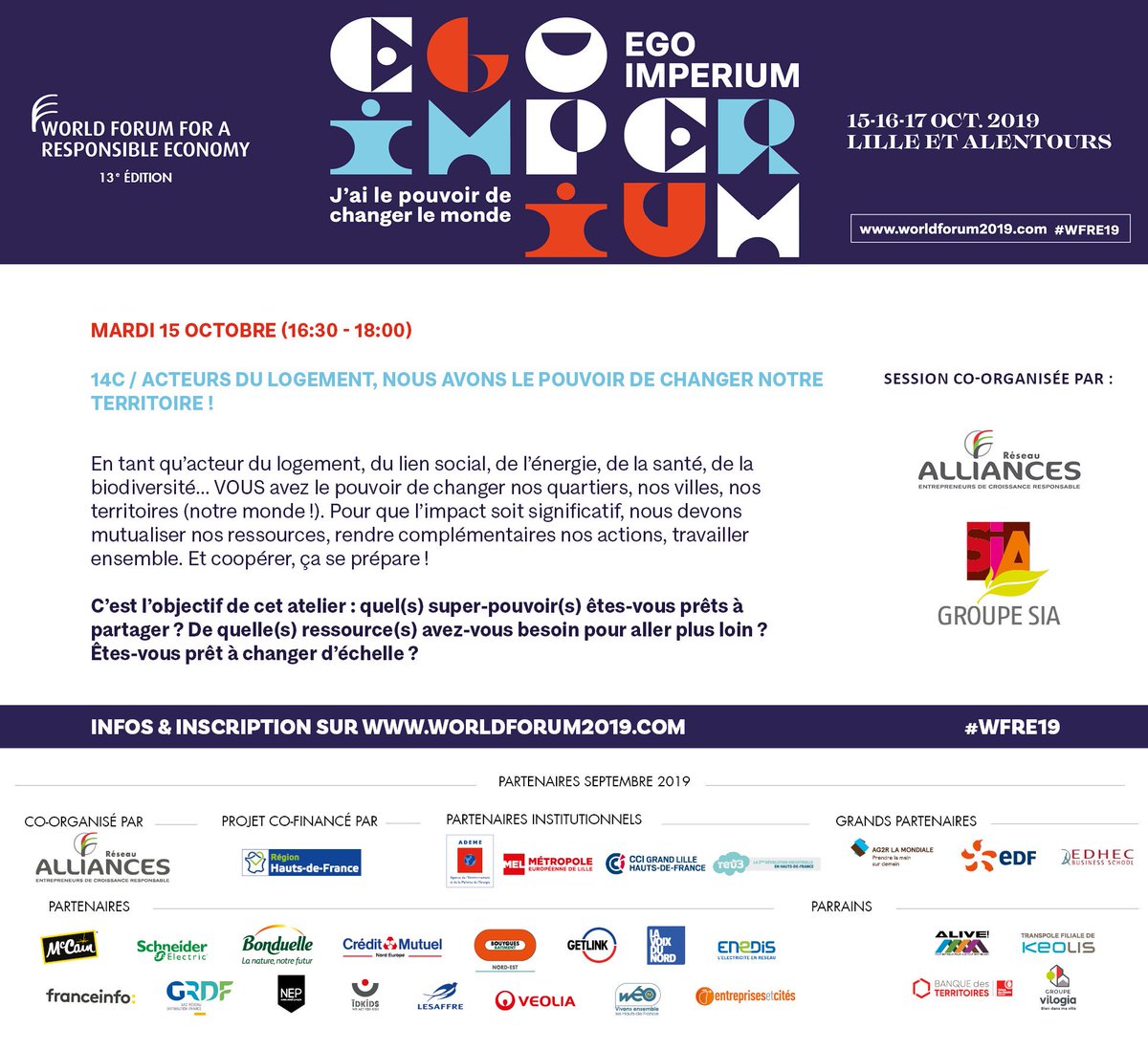 Retrouvez @DecouxLaurie et <a href="/SophieLetartre/">Sophie Letartre</a> mardi 15 octobre après-midi ! Elles co-organiseront durant le <a href="/WorldForumEco/">World Forum for a Responsible Economy</a> avec le @Groupe_SIA un workshop autour des super-pouvoir(s) des acteurs du logement !💪🏼
Pour s'inscrire, c'est par ici 👉 lnkd.in/g6JiqEz