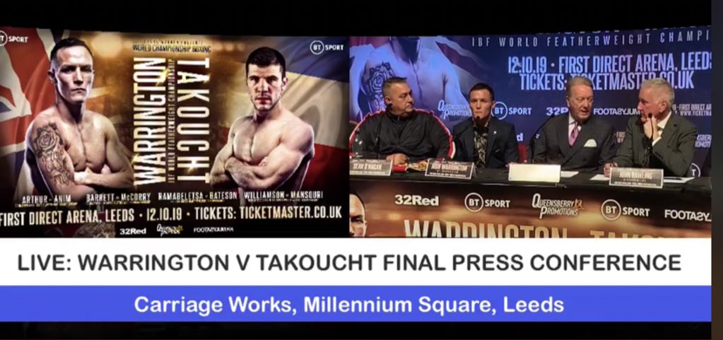 LeedsNews's tweet photo. WATCH: #LeedsWarrior @J_Warrington promising to win in style when he defends @IBFUSBAboxing #flyweight title against #France’s #SofianeTakoucht at #Leeds @fdarena Sat, Oct 12. Final press conference in full here 
https://t.co/DSDGHyXbBV #MafeWithSwithcher #warringtontakoucht #ad https://t.co/D2YERRlJlz