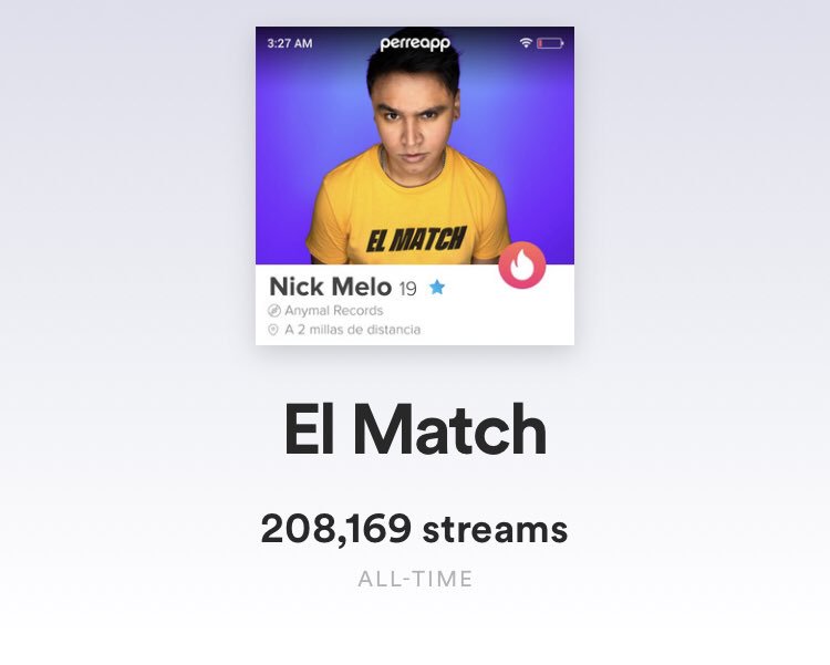 Nickmelooooo's tweet photo. #ElMatch ya superó los 200k streams en @Spotify_LATAM 🤯🤯🤯 y estoy MUY feliz por ese logro ⚡️ ¡Vamos por más @AnymalRecords! PD: Los amo @SpotifyColombia 😜❤️ https://t.co/DjUQ66FlaV https://t.co/LZuSdd1792