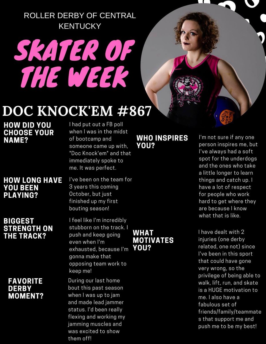 RollerDerbyCKY's tweet photo. Say hello to this week’s skater of the week! #rollerderby #rollerderbyofcentralkentucky #rollerderbyofcentralky https://t.co/Z22grUN41M
