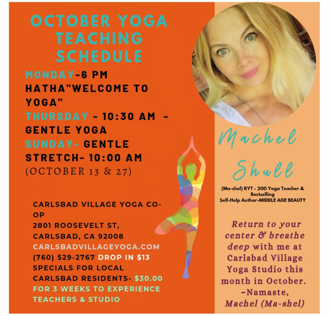 machel_shull's tweet photo. My yoga teaching schedule this month @carlsbadyoga #yogacarlsbad #carlsbadyoga #sandiegoyoga also, thrilled to wrap up business class 130 today for 500 hour cert. #thebigthings #HappyWednesday https://t.co/GSQ2HPfrhZ