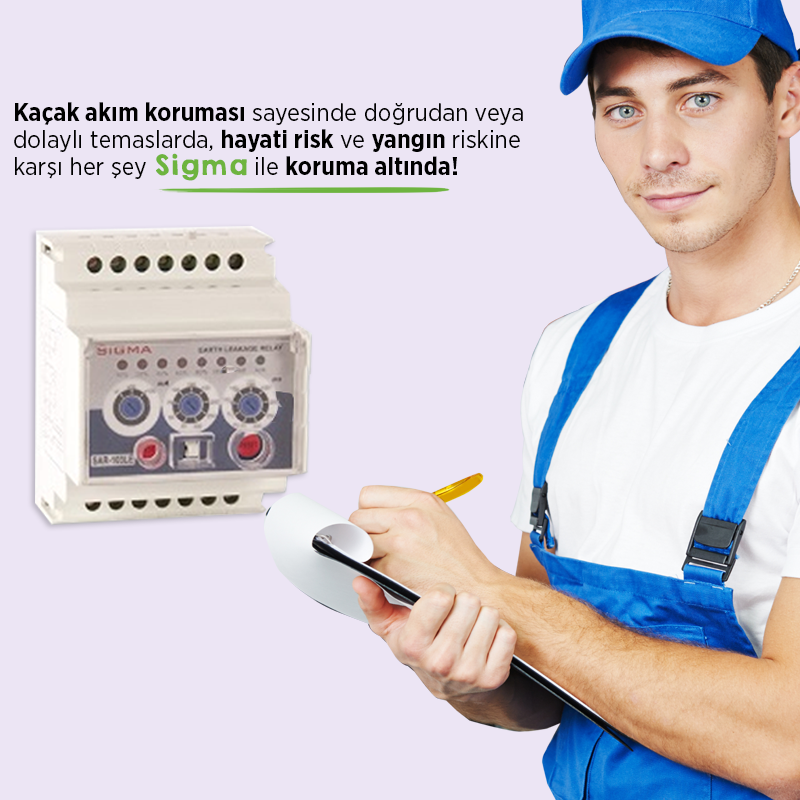 Kaçak akım koruması sayesinde doğrudan veya dolaylı temaslarda, hayati risk ve yangın riskine karşı her şey Sigma Elektrik ile koruma altında!