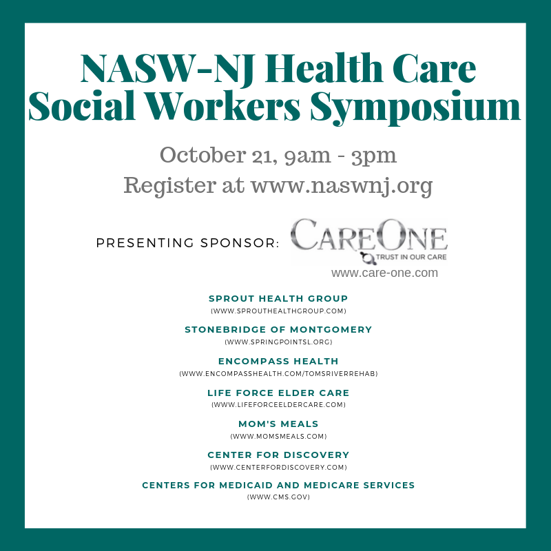 NASWNJ's tweet image. Earn 5 CEUs and meet our great sponsors and exhibitors at the NASW-NJ Health Care Social Workers Symposium.

Register now at naswnj.org

@CareOneMgt @encompasshlth @LifeForceLiveIn @momsmeals @Discovery_ED