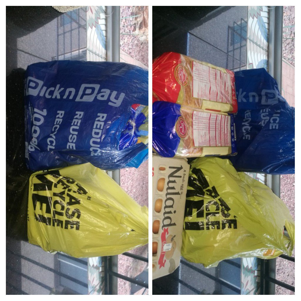 nkambulecm's tweet image. #Packingfails 
Whoever trains @PicknPay cashiers to pack groceries is making "money4jam". On the right (top) is how she threw everything together, and my fix on the left (bot)! I should register a CC to teach them how 😂😂