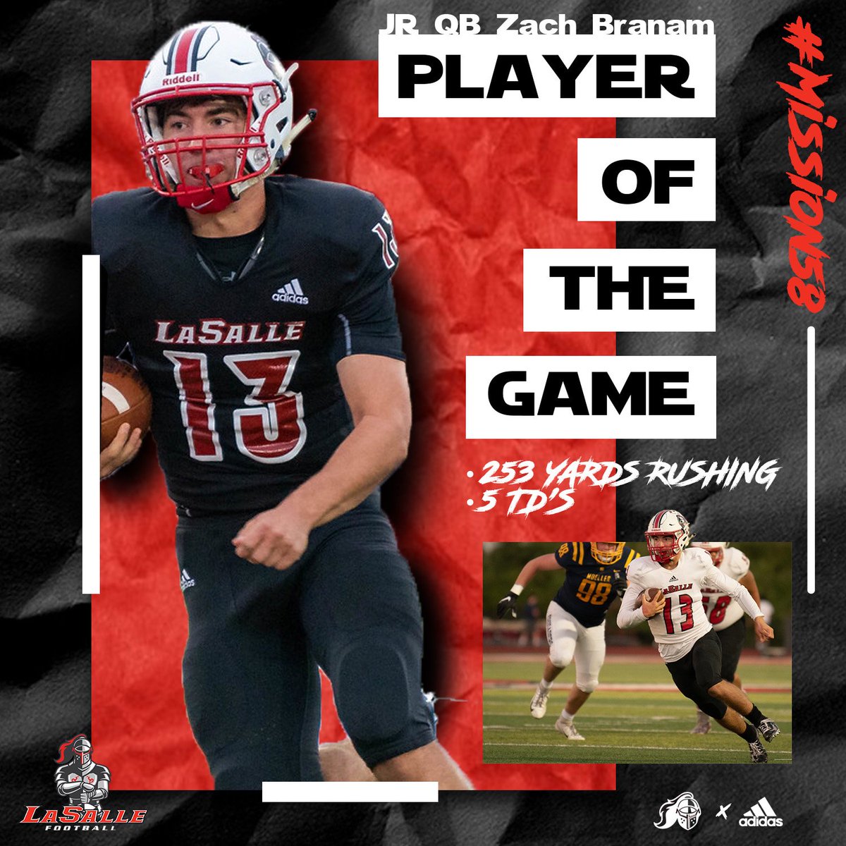 LS_LancerFB's tweet photo. Congratulations to JR QB @zbranam12 who was named the @BeaconOrtho @Blitz5_WLWT Player Of The Week and is up for the @Firststarlog Offensive player of the week (vote is open till Thursday) for his performance in Week 6 with 253 Yards Rushing and TD's! #LRD https://t.co/YmWv7z3XvH https://t.co/psvAgznViz