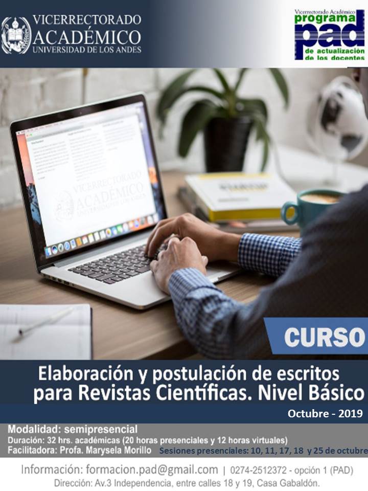 Curso ELABORACIÓN Y POSTULACIÓN DE ESCRITOS PARA REVISTAS CIENTÍFICAS. NIVEL BÁSICO Inicio 17 de octubre - 2019 

.
.
<a href="/CeidisULA/">CEIDIS - ULA</a> <a href="/SaberULA/">SABERULA</a> <a href="/leoperiodista/">Leonardo León</a> @ULA_WEB 
<a href="/NoticiasULA/">Noticias ULA</a> <a href="/AcademicoULA/">Vice Académico ULA</a> <a href="/ViceNUTULA/">Vicerrectorado ULA-T</a> 
<a href="/vicenurr/">vicenurr</a> <a href="/APULAINFORMA/">APULA</a> <a href="/CidiatUla/">Cidiat ULA</a> <a href="/orifaces/">ORI-FACES</a> 
<a href="/DAP_ULA/">Dirección de Asuntos Profesorales</a>
