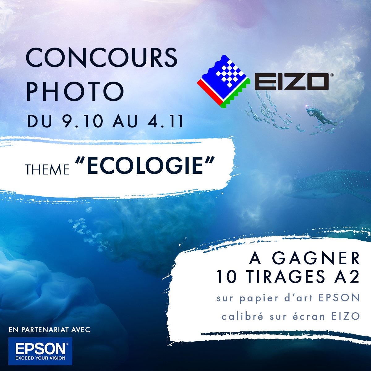 A l'occasion du Salon de la Photo, participez à notre Concours Photos EIZO sur le thème de l'Ecologie !
Pour le gagnant, 10 tirages sur papier d'art EPSON ! Pour participer, c'est ici : social-sb.com/z/s1462uw6a ou sur eizo.fr
Résultats au le Salon de la Photo !