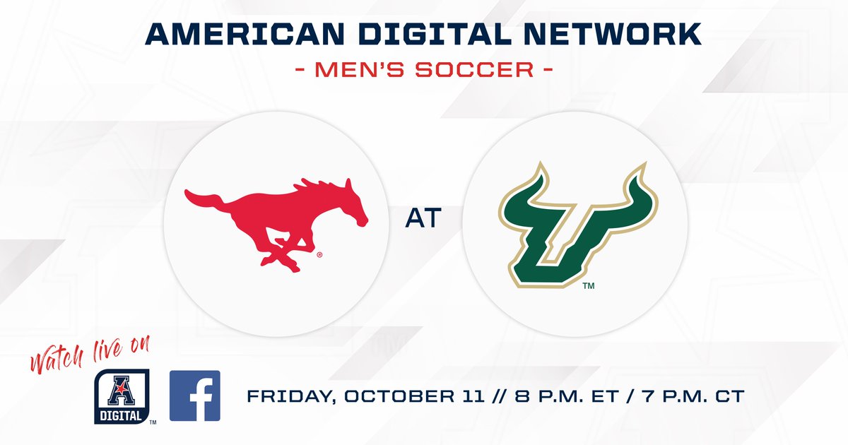 The <a href="/American_DN/">American Digital Network</a> returns for the second-straight weekend!

𝕋𝕆𝕄𝕆ℝℝ𝕆𝕎:
<a href="/SMUSoccerM/">SMU Men's Soccer</a> 🆚 <a href="/USFMSOC/">USF Men's Soccer</a> 

Live on Facebook!