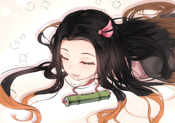 呦你个烧饼さんがTwitterに投稿した竈門禰豆子(鬼滅の刃)のイラスト。