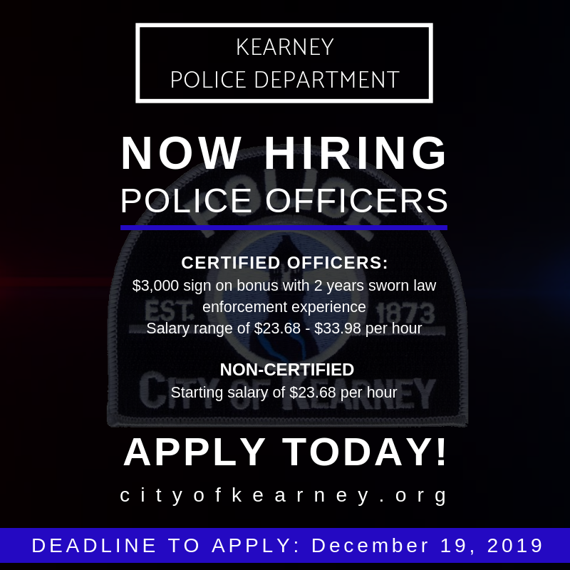 CityofKearney's tweet photo. NOW HIRING!

@KearneyPolice is now accepting applications for a Police Officer position!

APPLY TODAY: https://t.co/TH20WB8mB1

#NowHiring #Nebraska #LESM https://t.co/eIUgrwpztA