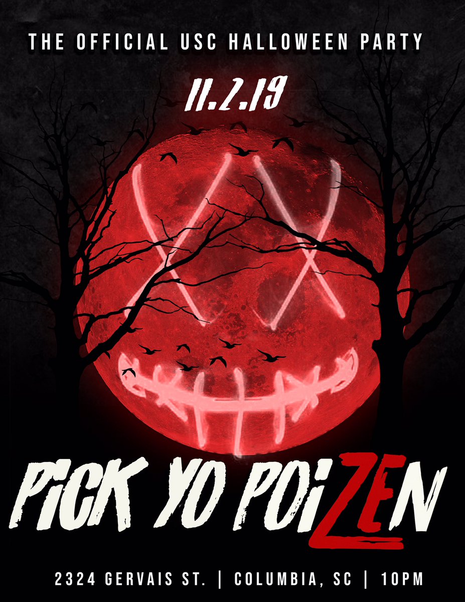 ZENUPES's tweet photo. Pick YO PoiZEn 🐰♦️
The OFFICIAL USC HOMECOMING PARTY! 🧟‍♂️
Saturday, November, 2nd, 2019 at 10pm! 
2324 Gervais Street Columbia, SC
https://t.co/PGoKmfPhU1 🗣 https://t.co/jACseLSAnr