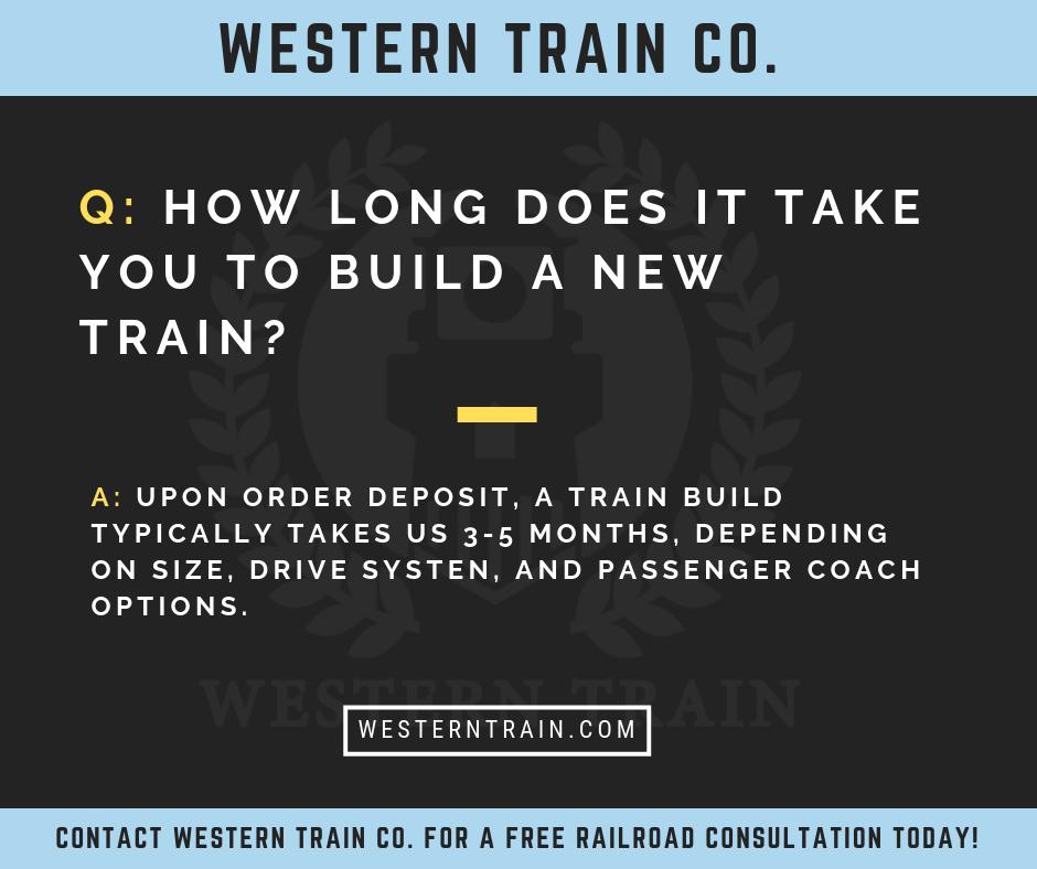 WesternTrainCo's tweet image. Q: How long does it take for you to build a new train?

A: When we get a deposit, a train build will typically take us 3-5 months. Depending on size, drive system, and passenger coach options.

Westerntrain.com
#trainride #parktrain #themeparktrain #amusementparktrain