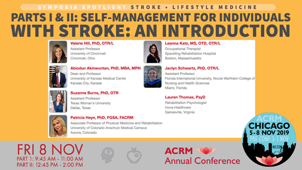 ACRM_LM's tweet photo. Part I: Self-Management for individuals with #stroke: An introduction 
https://t.co/z4zNQNaKbC #ACRM2019
An opportunity for attendees to develop strategies to incorporate self-management techniques w/ clients into practice.
#lifestylemedicine
@SCBurns_OT @JaclynOT https://t.co/u3uoGjlALb