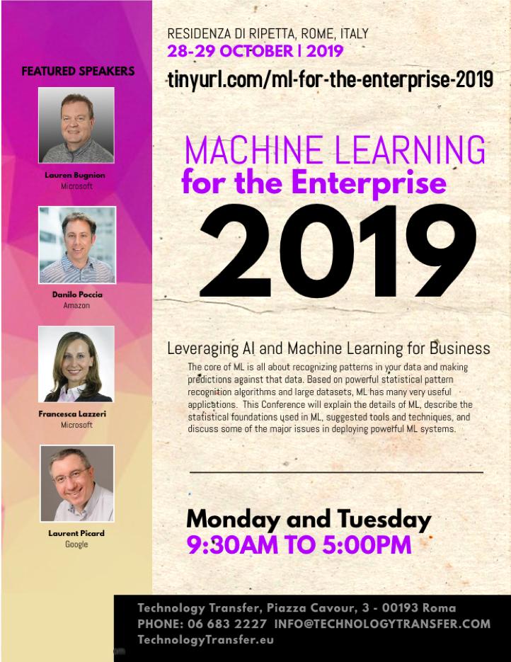 frankgreco's tweet photo. #MachineLearning for the Enterprise Conf Oct 28-29 Rome Microsoft,Google,AWS https://t.co/5eYT71RKmi #MLForTheEnterprise #AI #datascience #deeplearning #datamanager_it #wireditalia #techtran #intelligenzaartificiale @danilop @frlazzeri @LBugnion @PicardParis @techtran @SASitaly https://t.co/FKkJ8W3wII
