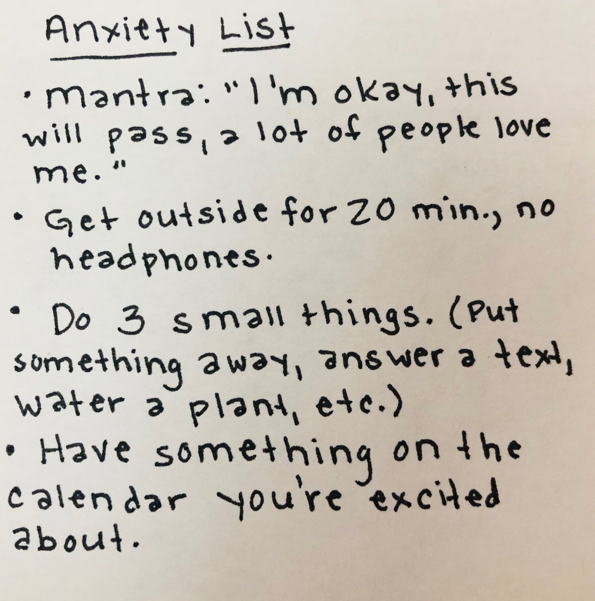 allycondie's tweet image. I have a (great) kid with anxiety. With permission, I’m sharing this list I made him that helps me, and if you have anything to add, feel free to reply.