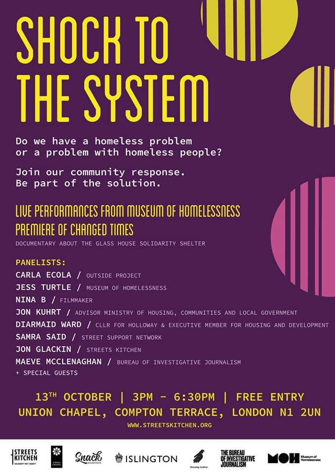 Don't forget to book your ticket for #shocktothesystem @UnionChapelUK on Sunday. There will be live performances by @our_MoH at 3.30pm & premiere of 'Changed Times' by a very talented film maker @snackcreatives at 5pm plus Q&A. I cannot wait! 🤗 #Solidarity #positivepartnerships
