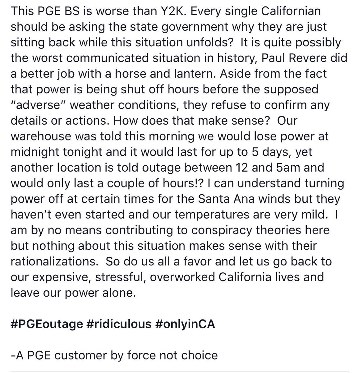 jaimeleebme's tweet photo. @PGE4Me #pgeshutoff #poweroutage  #onlyinCA @GavinNewsom #whatdoyouhavetosay https://t.co/dLDUukm3rI