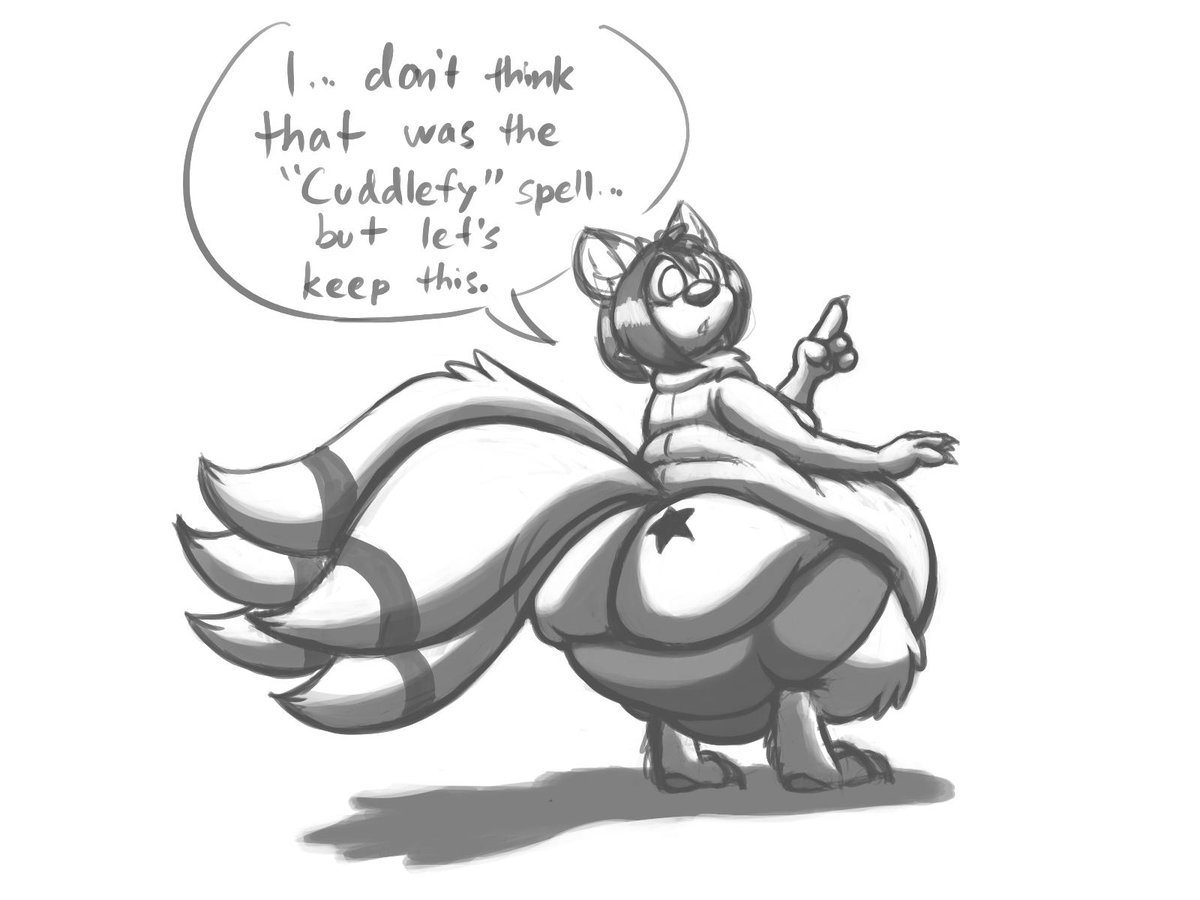 WontoonWuff's tweet photo. We can totally work with this. It's not the spell that makes you cuddlier, but we can certainly work with a plus-er sized posterior on you, Waheimori! https://t.co/CVic99gX8N