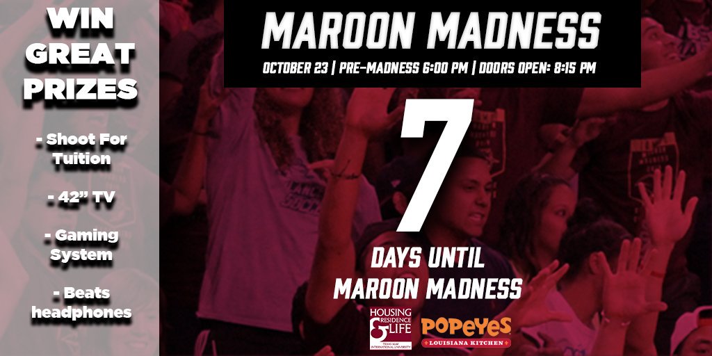 🚨 Attention Dustdevil Nation! We are ☝️ week away from Maroon Madness! Join us to win various prizes including beats headphones 🎧, a gaming console 🎮, a flatscreen TV 📺 and FREE TUITION 📚 #DustEm 🤘