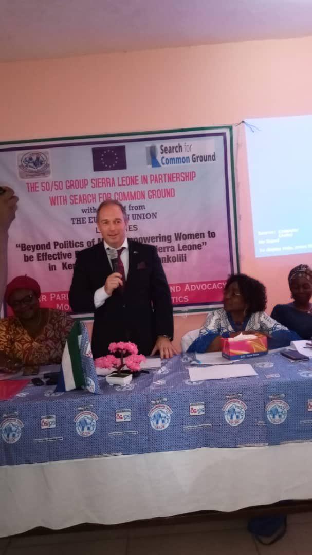5050_SL's tweet photo. Our launch of the  project to help more  women get involved in  politics. In partnership  with search for common ground and European Union https://t.co/QfBl3L5ddA