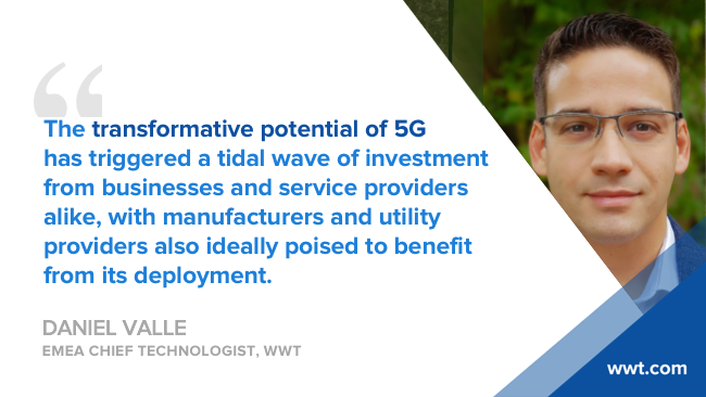 wwt_inc's tweet photo. While not all #5G applications (think autonomous cars, true #AI, connected cities) either aren’t ready for mass adoption or simply haven’t been thought of yet, enterprise supply chains and infrastructure need to be prepared says @wwt_uki's @danielfrvalle: https://t.co/vLZ1Ge4uxS https://t.co/RjsPpKUb25