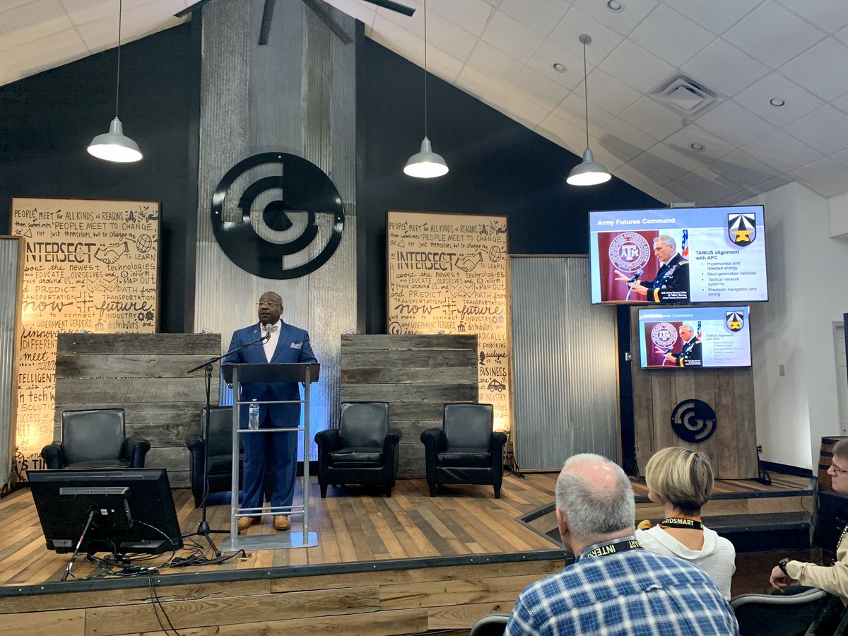 GRIDSMARTTech's tweet photo. Very excited to have Greg Winfree, @TTITAMU’s Director, talk to us about Texas-sized and -style research and testing on connected and autonomous vehicles! #CV #AV #INTERSECT19 #talkITS https://t.co/wDWtAdQoVV