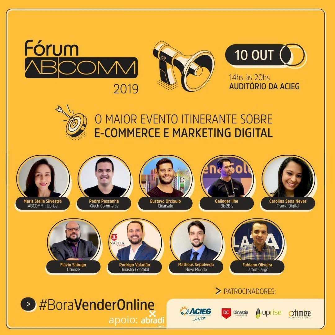 abradigo's tweet photo. É AMANHÃ: participe do fórum ABCOOM Goiânia 2019 - um evento que reúne especialistas do mercado de E-commerce e Marketing Digital. Restam poucas vagas, faça sua inscrição, use o cupom com desconto OTIMIZE:
https://t.co/TxU7yx4IsI
⠀ https://t.co/n09BylU4tn