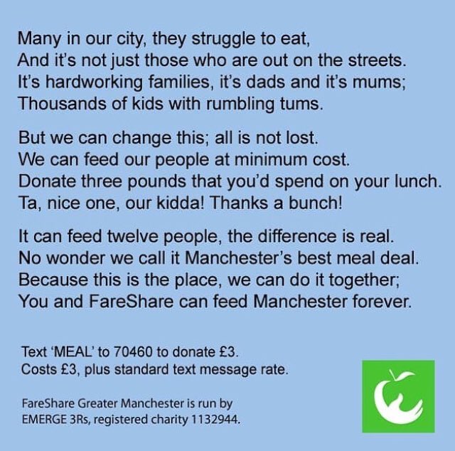 Lovely to see my twist on ’This is the Place’ used to promote @FareShareGtrM Mcr Packed Lunch Day today. They tackle waste &amp; food poverty and you can help them feed 1000s of hungry people in our city with a quick text #mcrPackedLunchDay