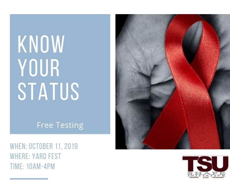 ShapeTsu's tweet photo. Join us at the ”Yard Fest” for fun facts, free rapid, confidential HIV tests, free prizes, and more on Friday, October 11, 2019. Questions? Contact Us!! 🐅🐾🐾 #tsushape #txsu19 #txsuhc2k19 #tsuhomecoming #tsuyardfest https://t.co/gVlGOJS0vR