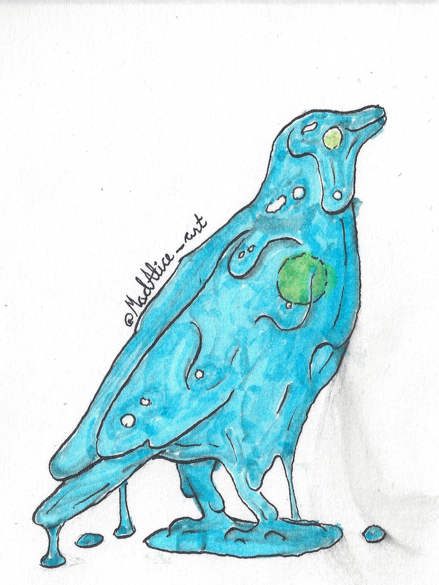 MadAlice_art's tweet photo. Do you know what pain is? Starting to color linework you really like and then realizing you didn't use the waterproof ink, &amp; it's bleeding. Then painstakingly trying to color it.

#Inktoberday8 "Slime-birb" Prompt: Slime. Kind falls under #birbtober though its not a prompt there. https://t.co/FkfHqeBX4Q